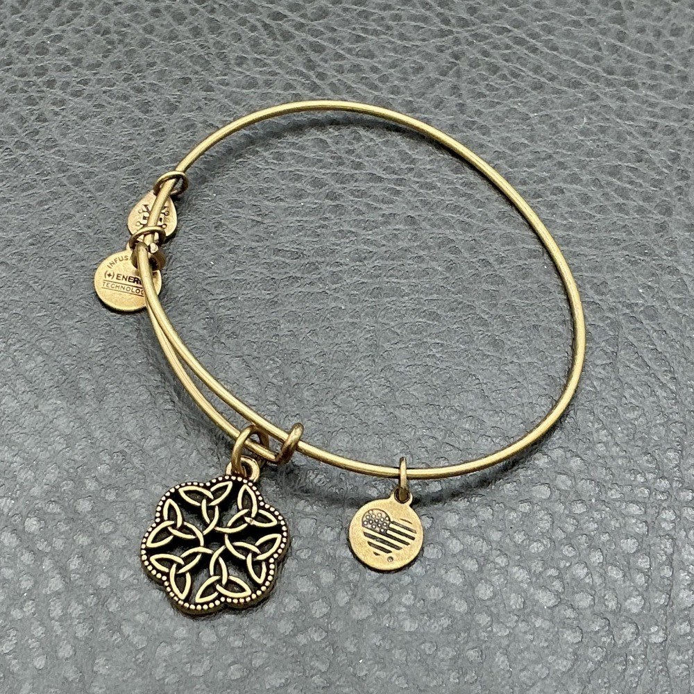 Alex And Ani Bracelet Endless Knot Gold Tone Expandable Bangle Charm Womens 7 In